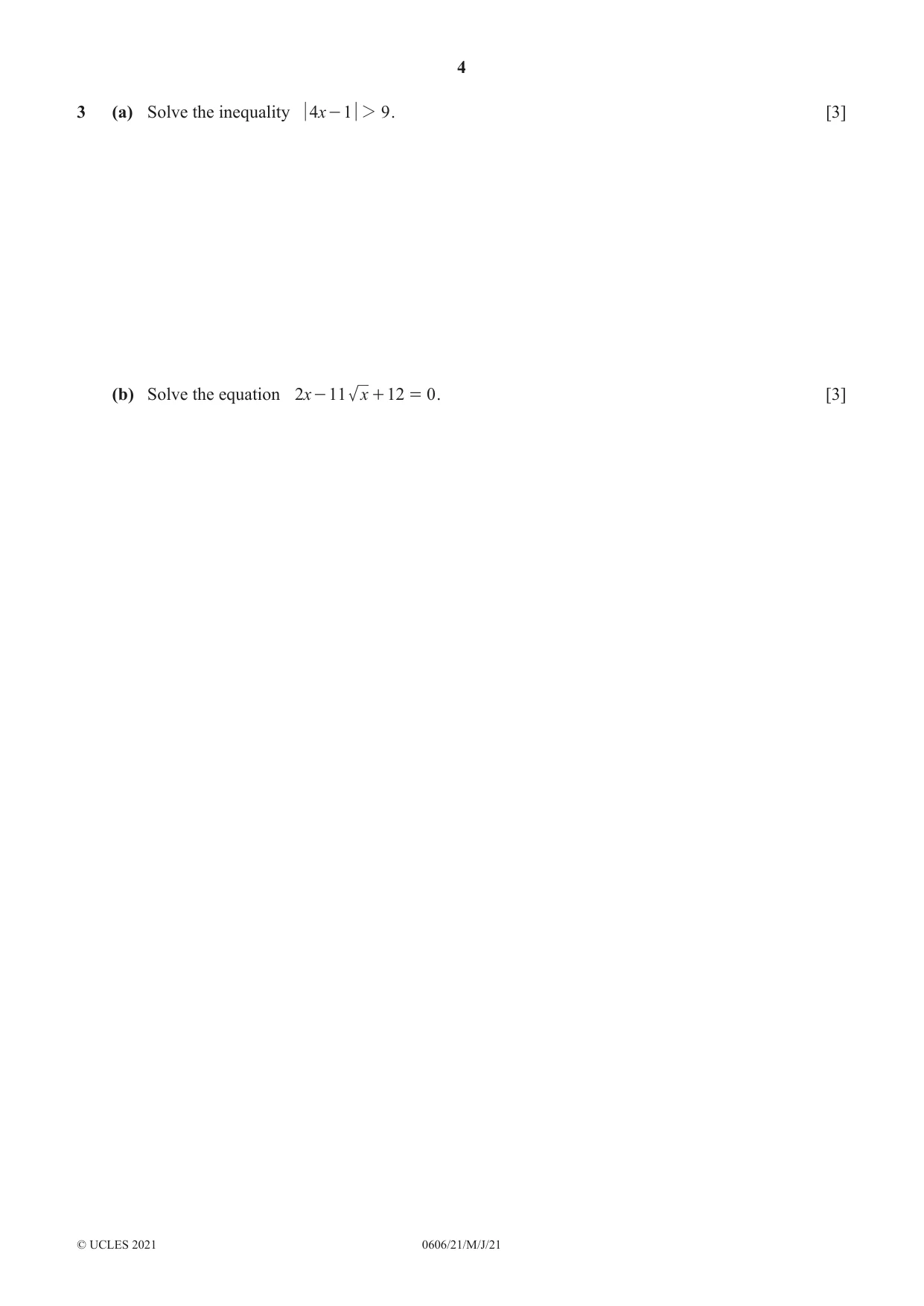 Cambridge IGCSE Mathematics - Additional 0606 2021 May/June Paper 2 · Variant 1 question paper, page 4 of 16