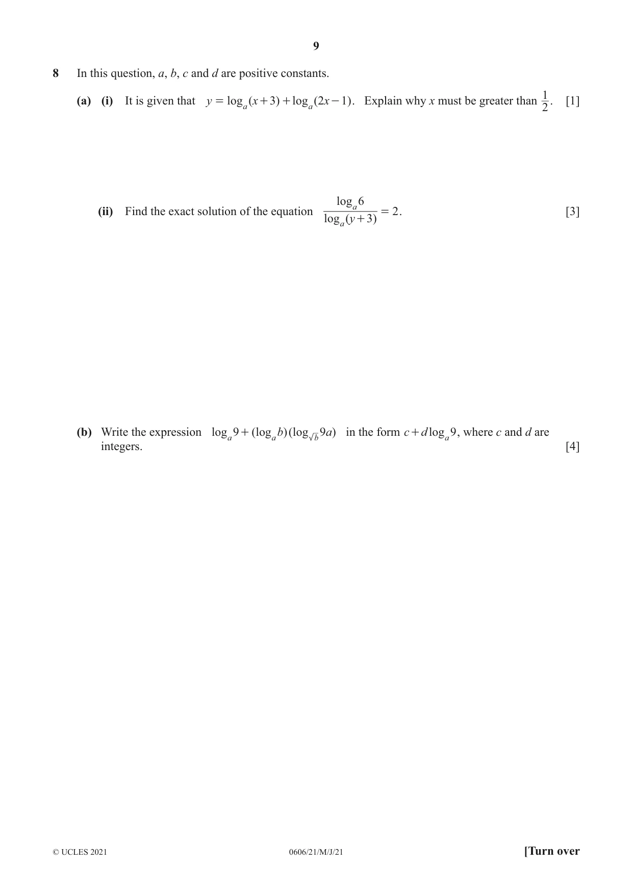 Cambridge IGCSE Mathematics - Additional 0606 2021 May/June Paper 2 · Variant 1 question paper, page 9 of 16