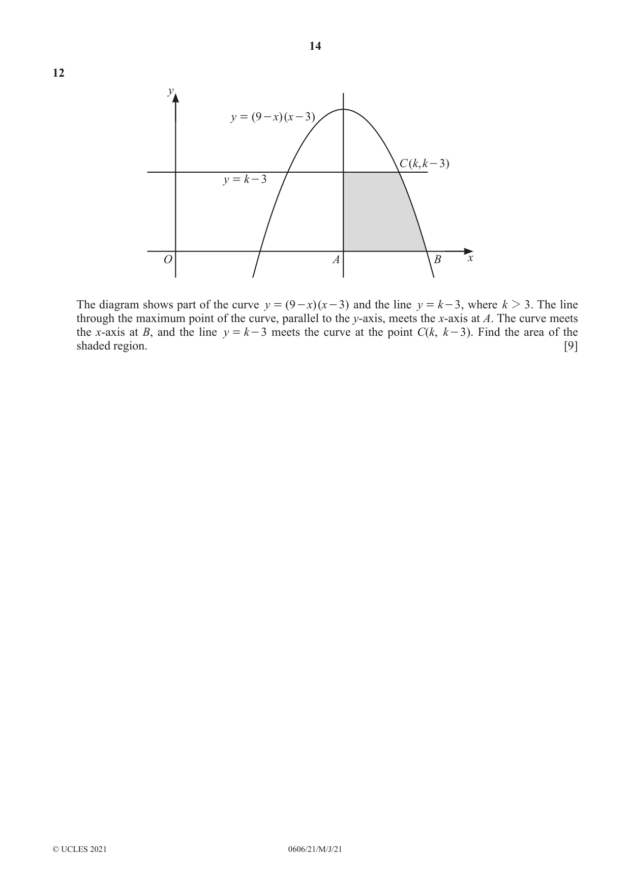 Cambridge IGCSE Mathematics - Additional 0606 2021 May/June Paper 2 · Variant 1 question paper, page 14 of 16