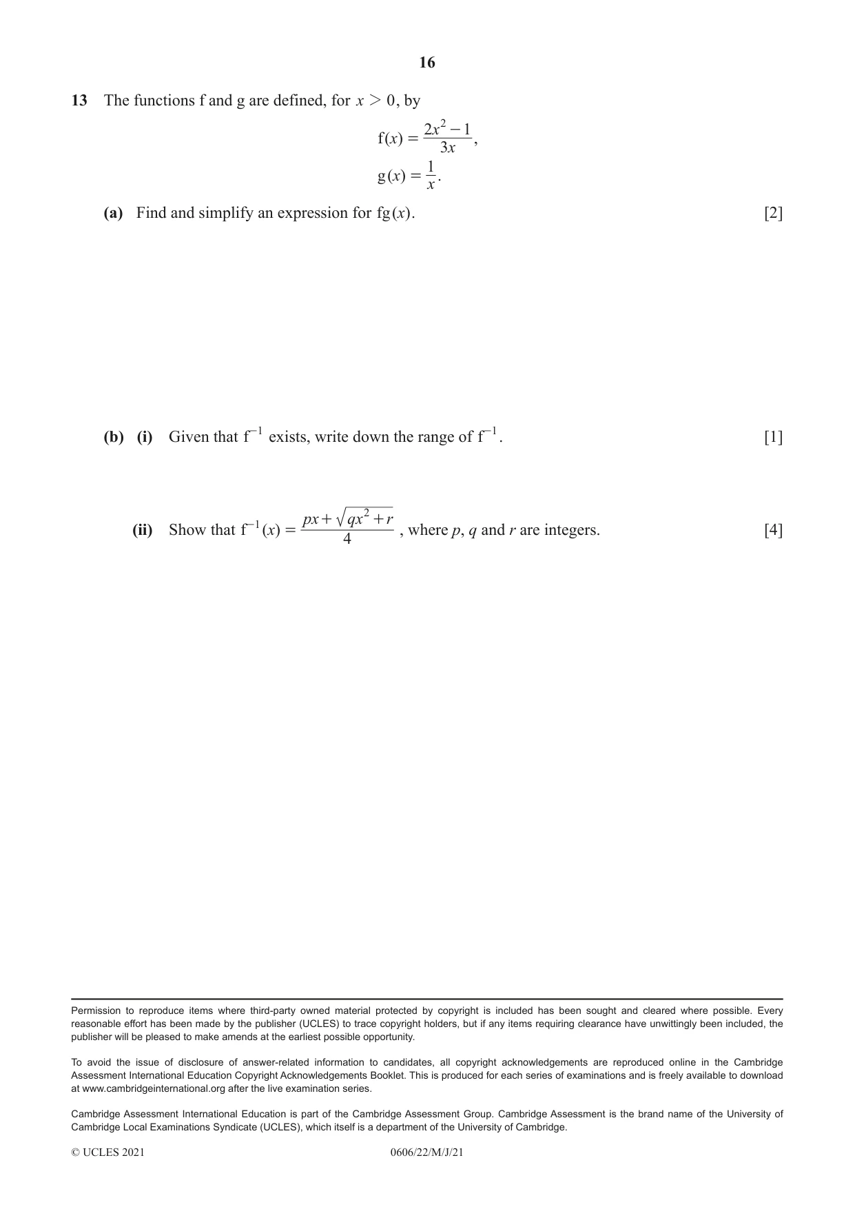 Cambridge IGCSE Mathematics - Additional 0606 2021 May/June Paper 2 · Variant 2 question paper, page 16 of 16