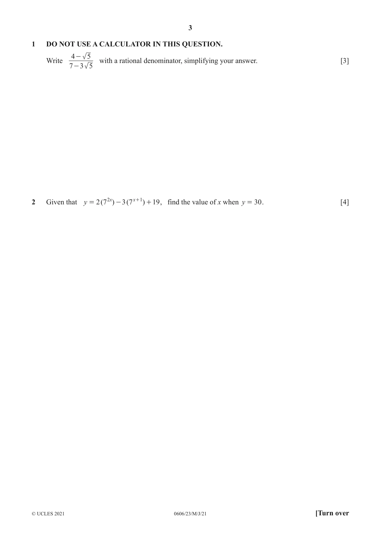 Cambridge IGCSE Mathematics - Additional 0606 2021 May/June Paper 2 · Variant 3 question paper, page 3 of 16
