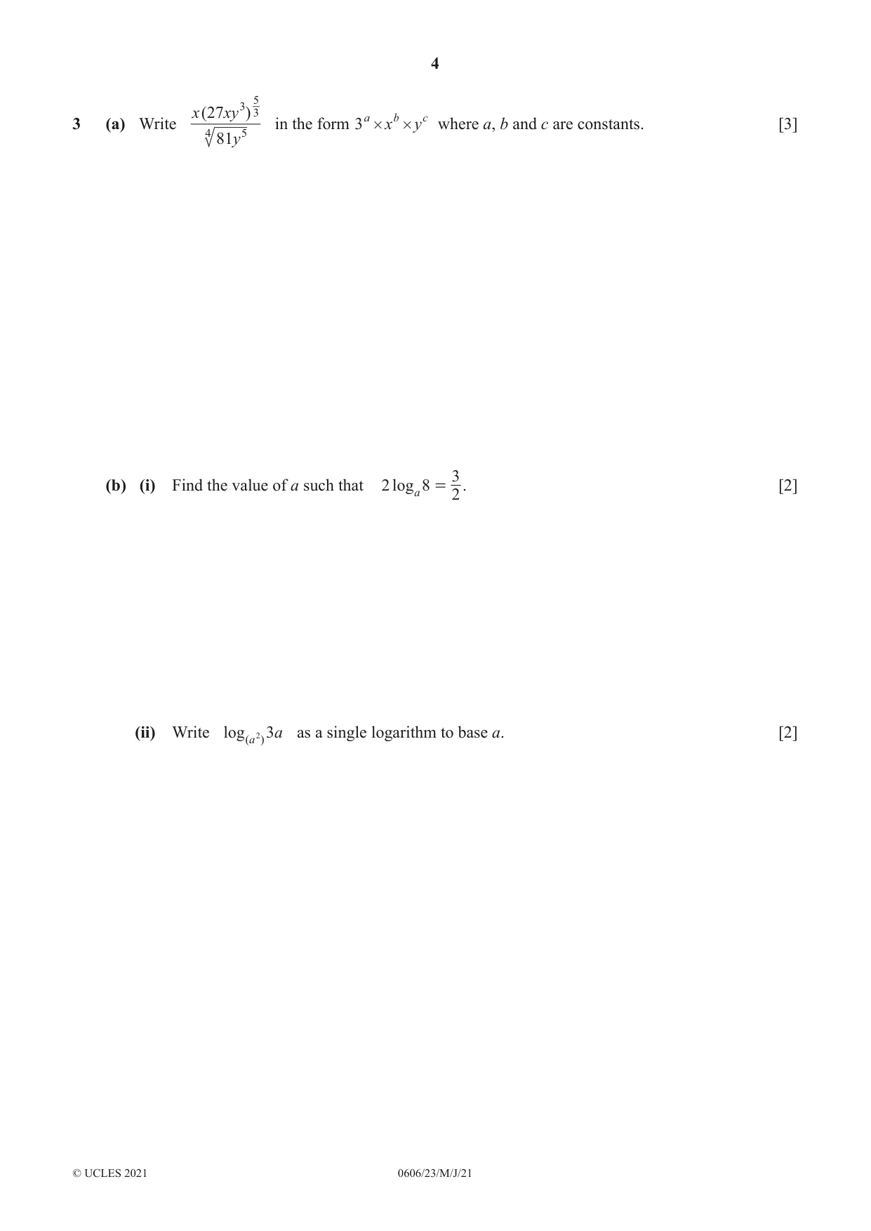 Cambridge IGCSE Mathematics - Additional 0606 2021 May/June Paper 2 · Variant 3 question paper, page 4 of 16