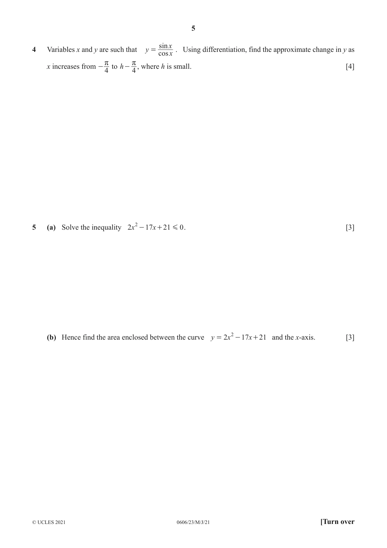 Cambridge IGCSE Mathematics - Additional 0606 2021 May/June Paper 2 · Variant 3 question paper, page 5 of 16