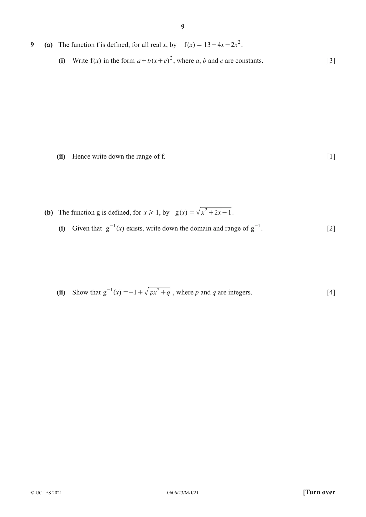 Cambridge IGCSE Mathematics - Additional 0606 2021 May/June Paper 2 · Variant 3 question paper, page 9 of 16