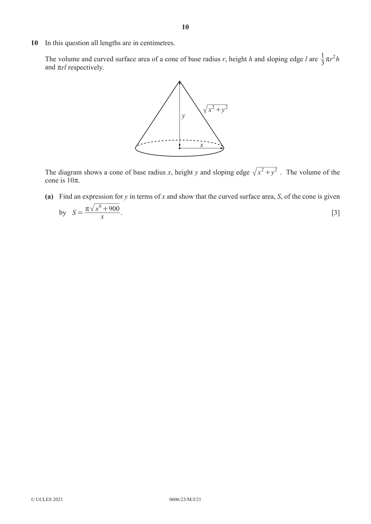 Cambridge IGCSE Mathematics - Additional 0606 2021 May/June Paper 2 · Variant 3 question paper, page 10 of 16