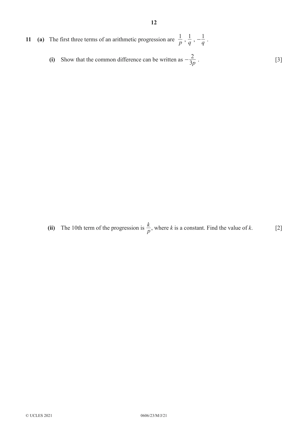 Cambridge IGCSE Mathematics - Additional 0606 2021 May/June Paper 2 · Variant 3 question paper, page 12 of 16