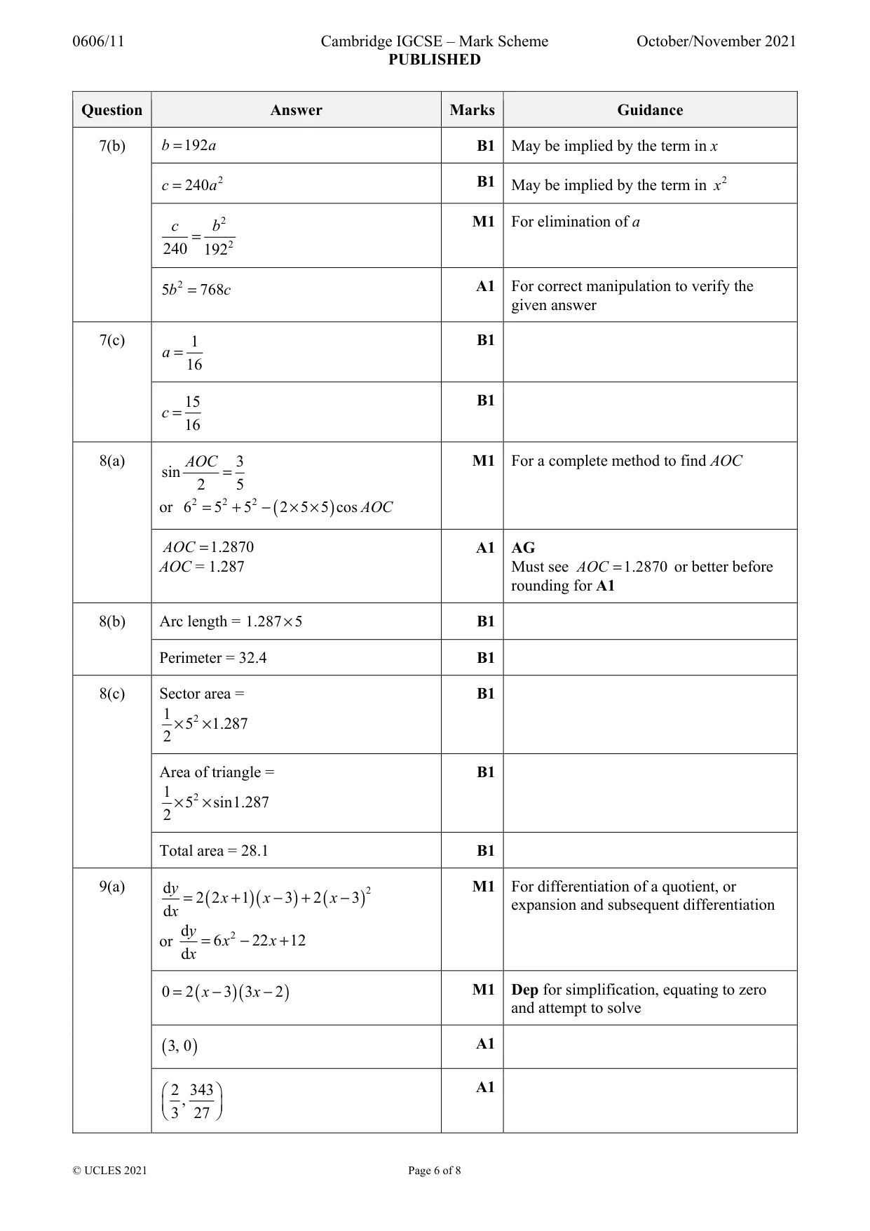 Mark scheme, page 6 of 8