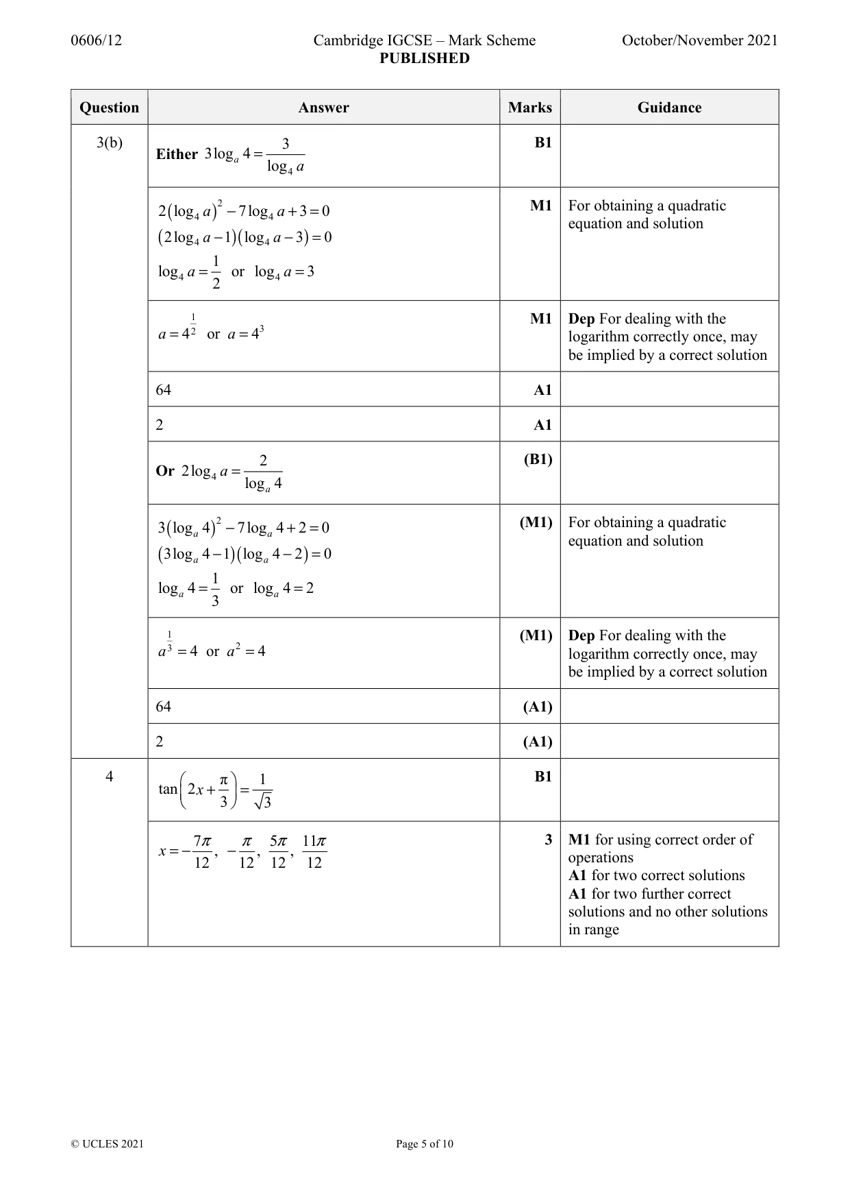 Mark scheme, page 5 of 10