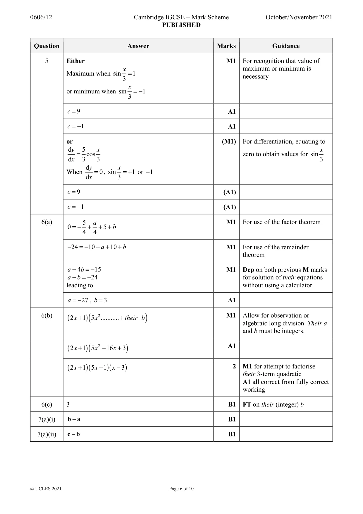 Mark scheme, page 6 of 10