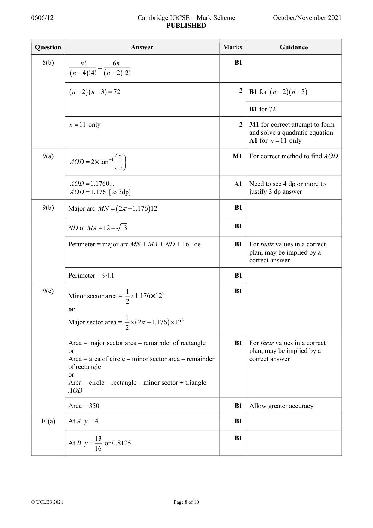 Mark scheme, page 8 of 10