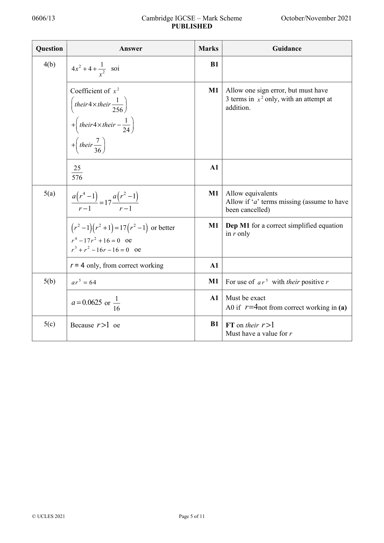 Mark scheme, page 5 of 11