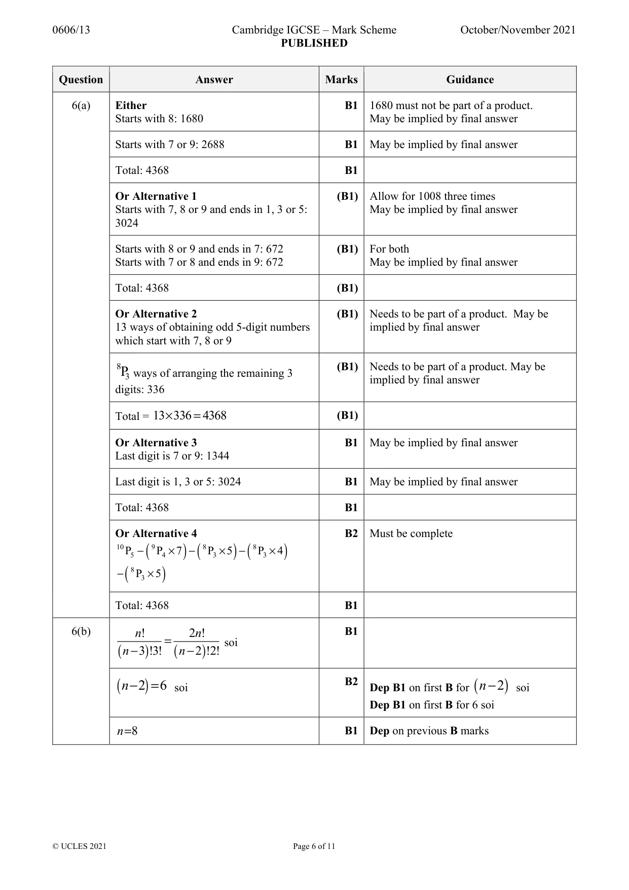 Mark scheme, page 6 of 11