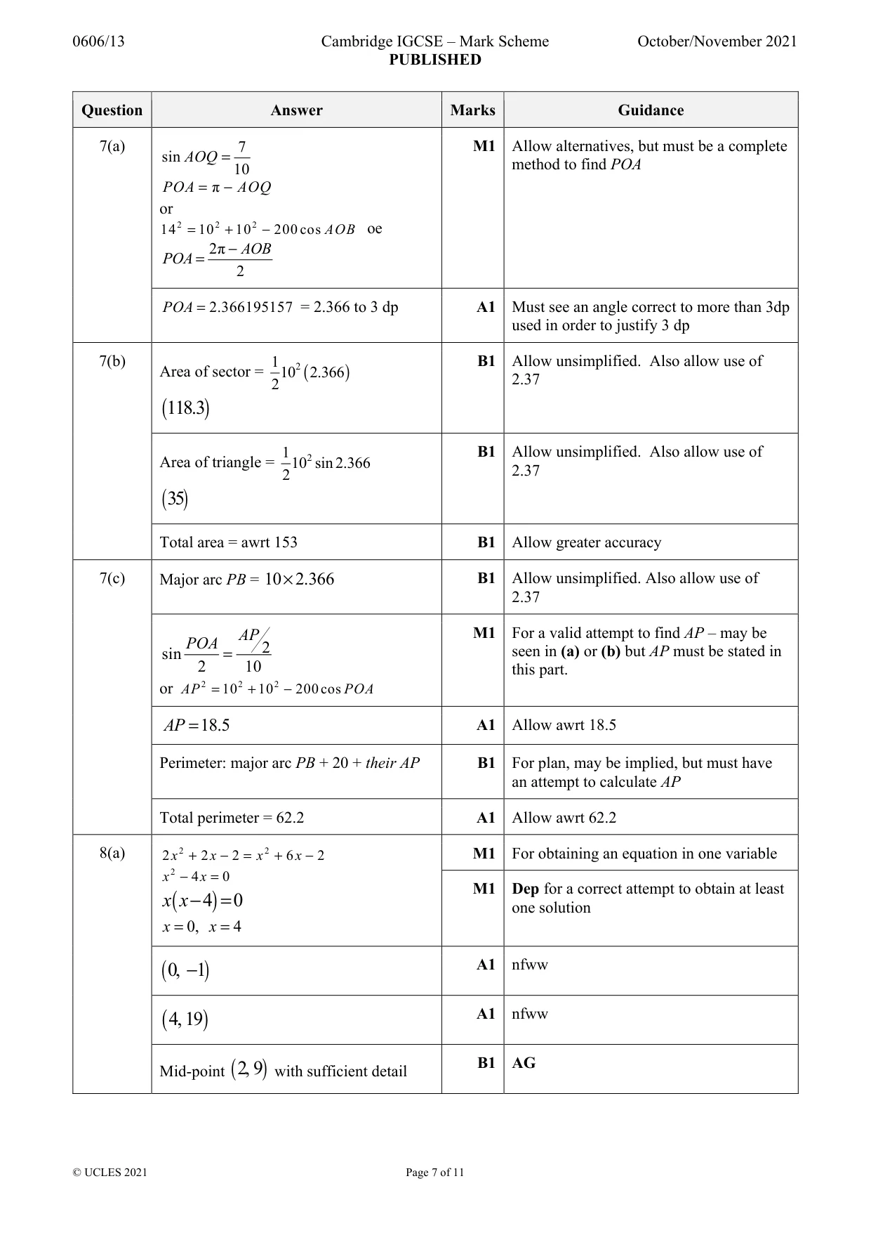 Mark scheme, page 7 of 11