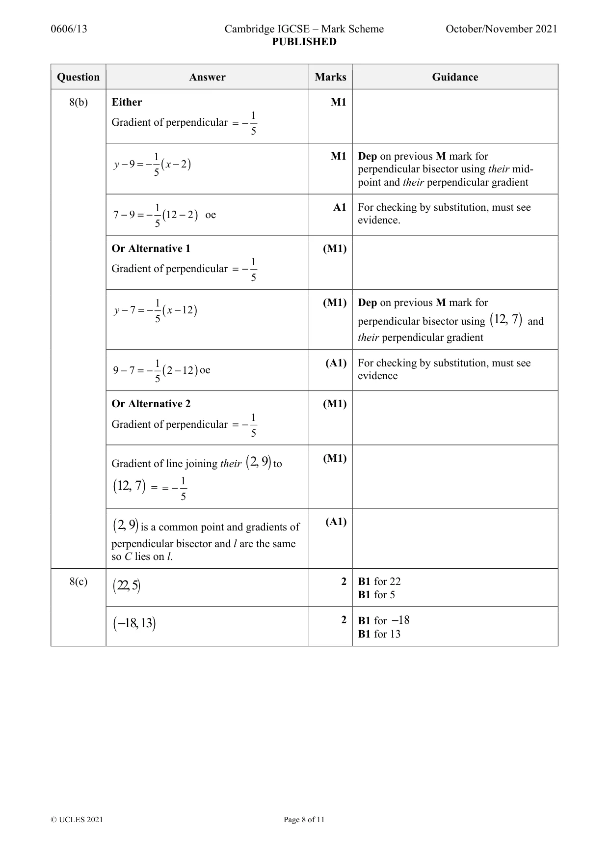 Mark scheme, page 8 of 11