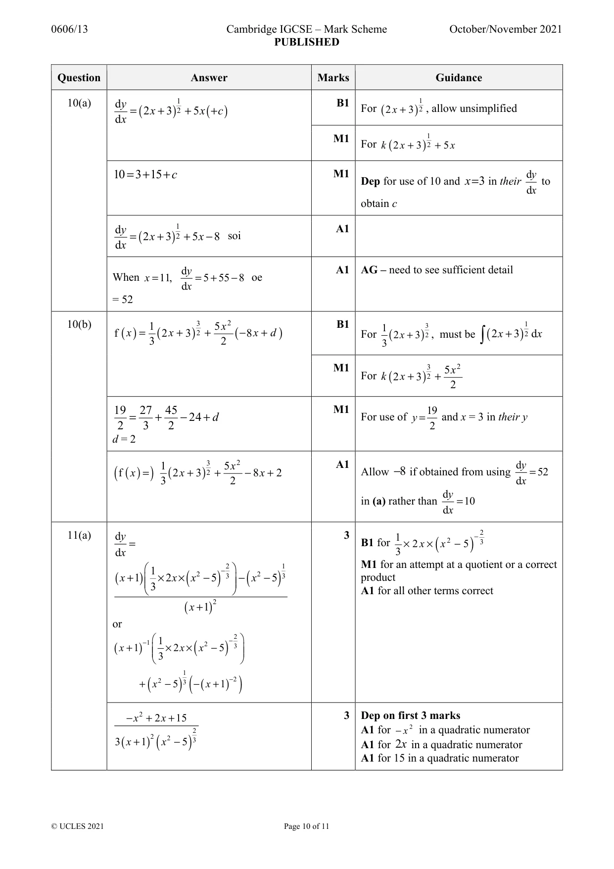Mark scheme, page 10 of 11