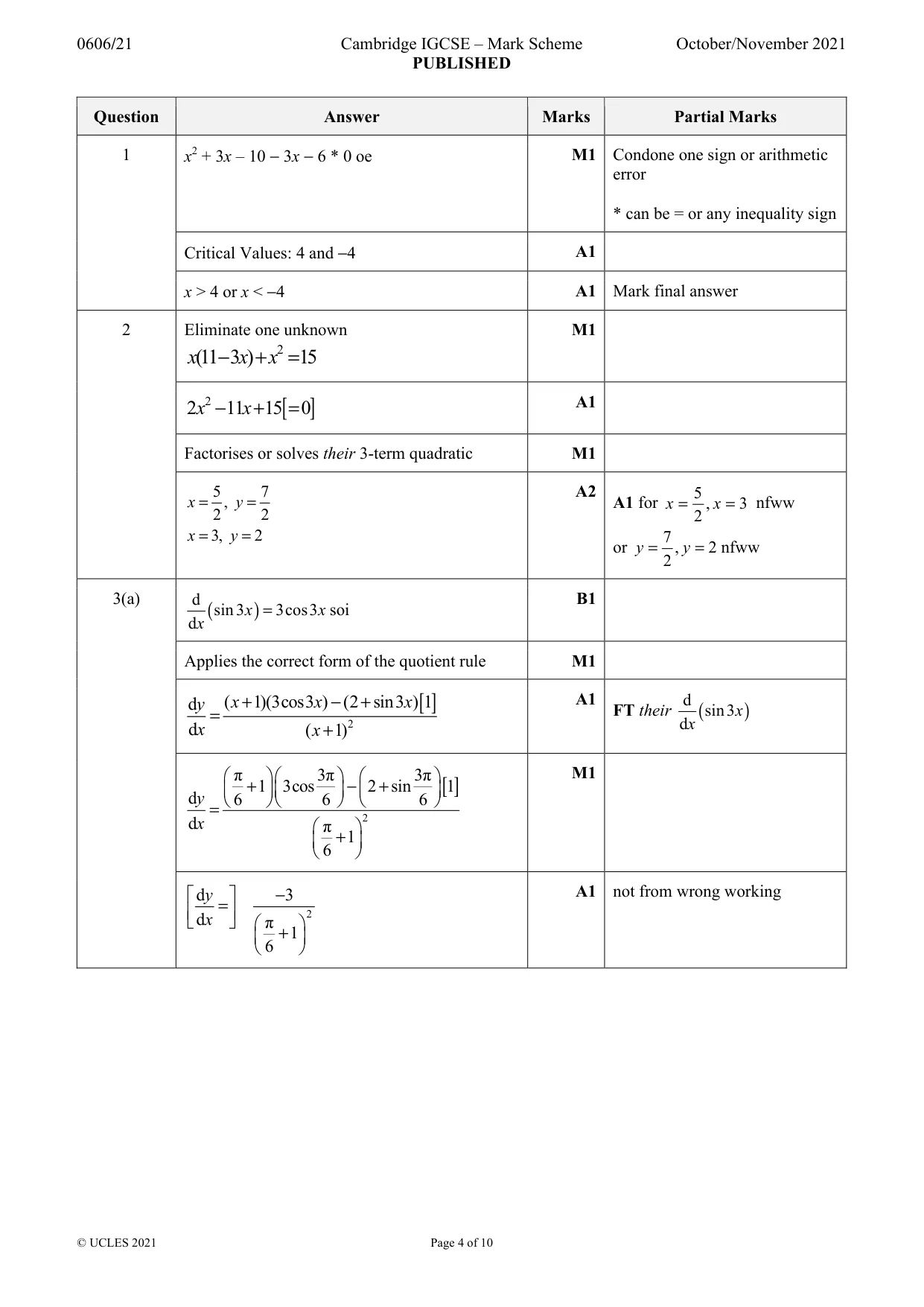 Mark scheme, page 4 of 10