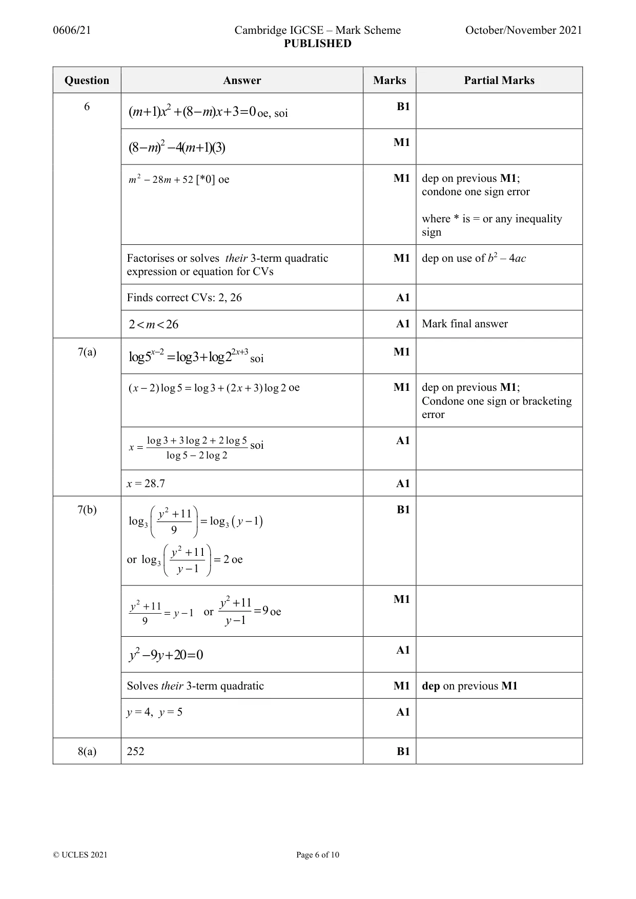 Mark scheme, page 6 of 10