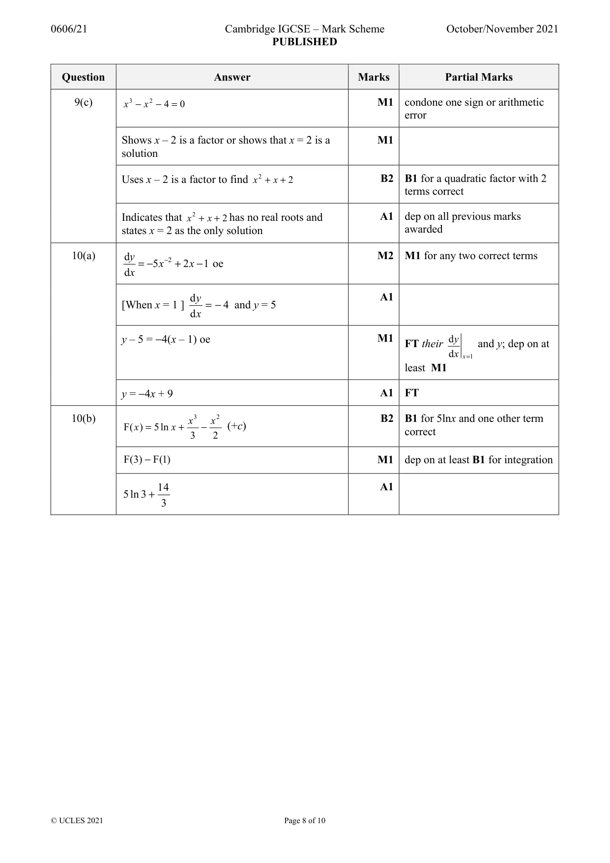 Mark scheme, page 8 of 10
