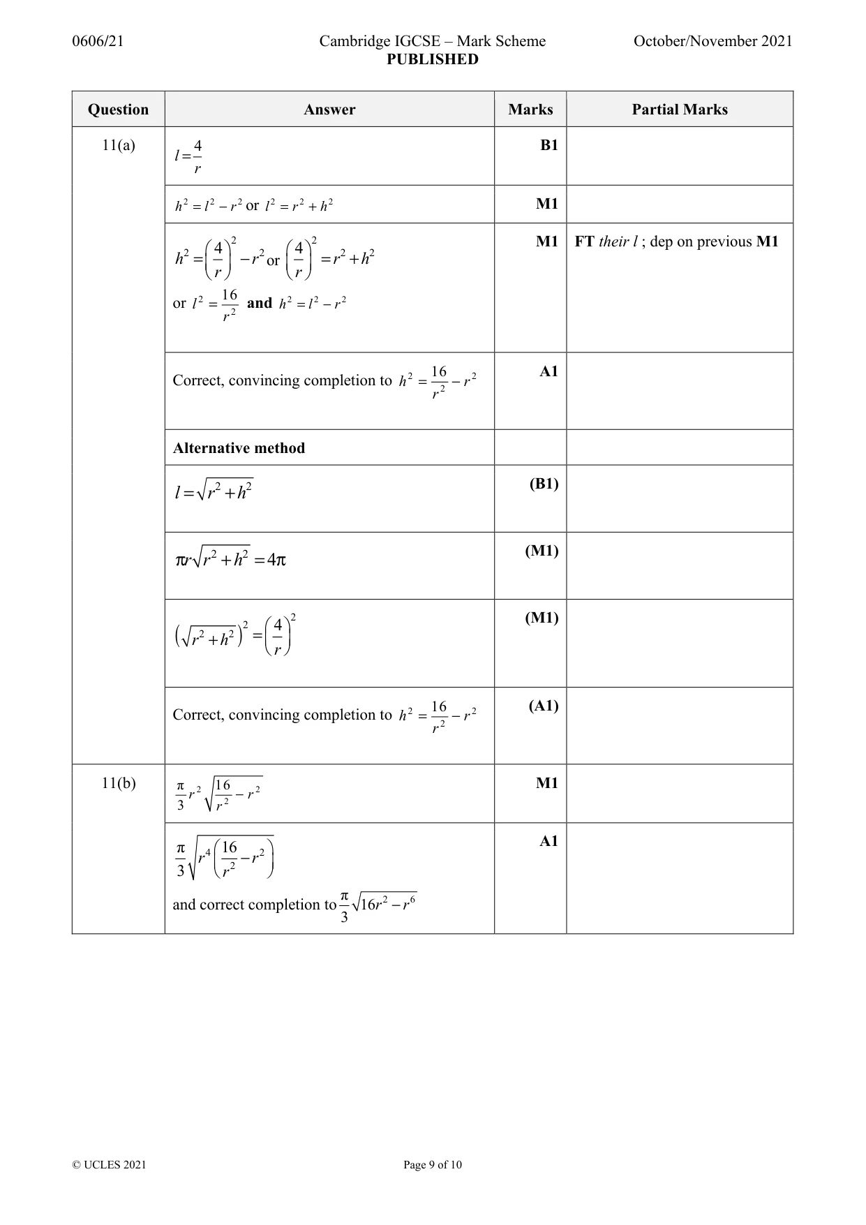 Mark scheme, page 9 of 10