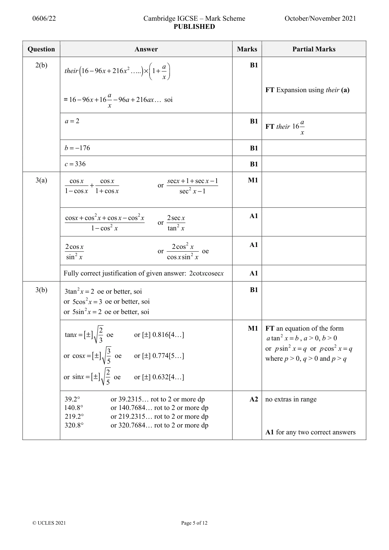 Mark scheme, page 5 of 12