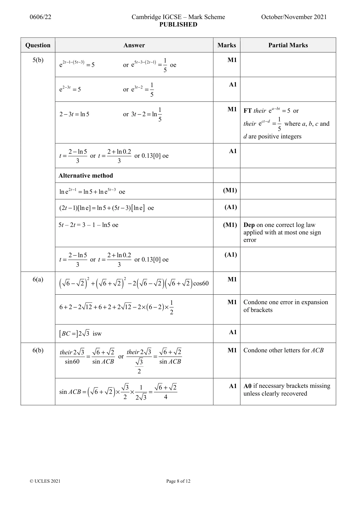 Mark scheme, page 8 of 12