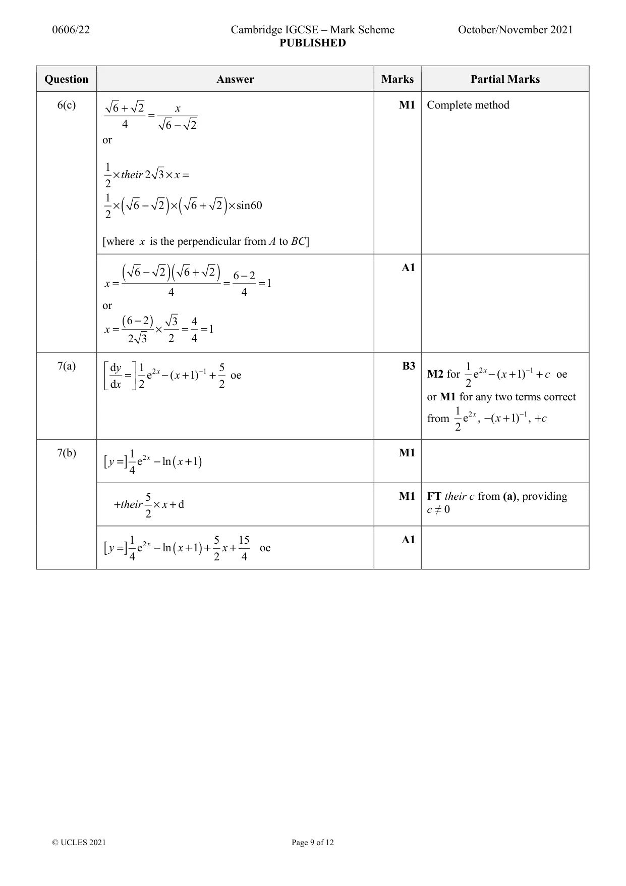 Mark scheme, page 9 of 12
