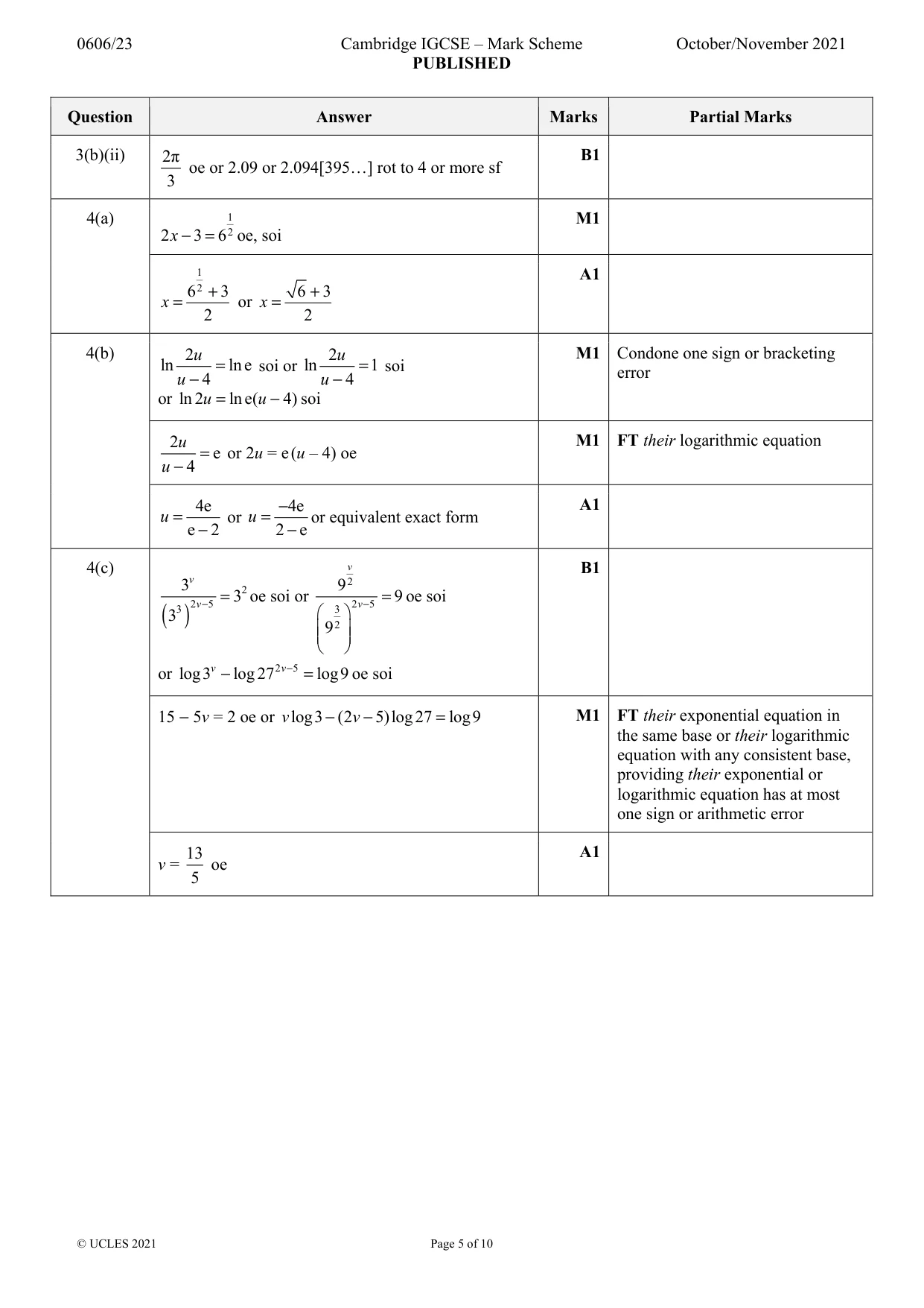 Mark scheme, page 5 of 10