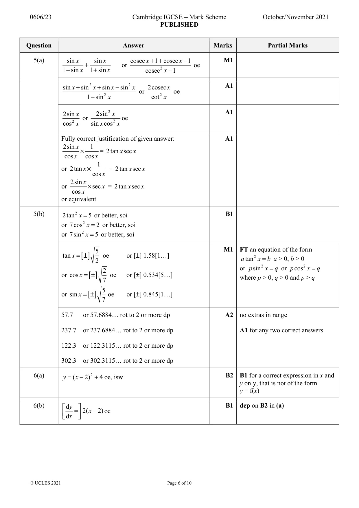 Mark scheme, page 6 of 10