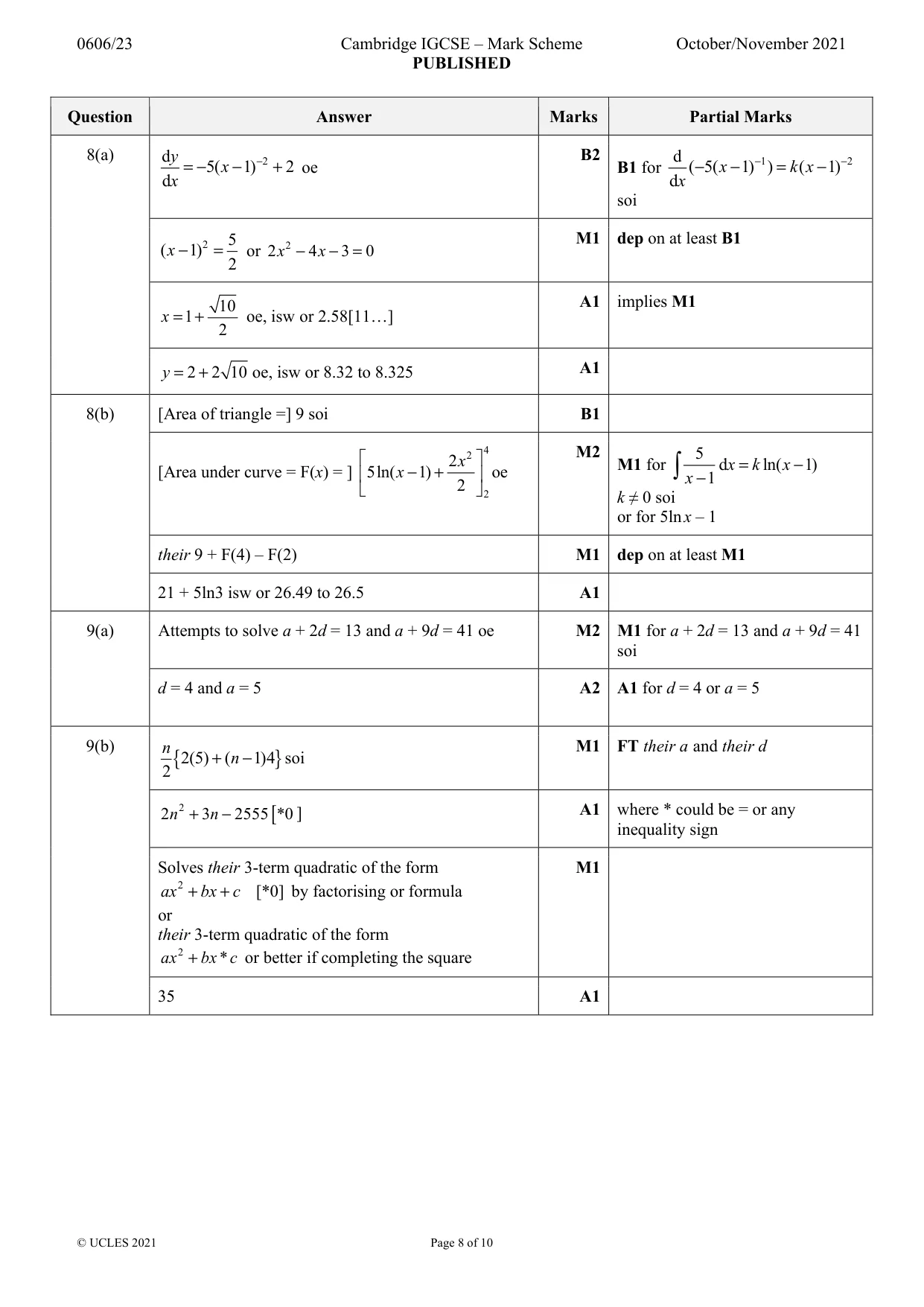 Mark scheme, page 8 of 10