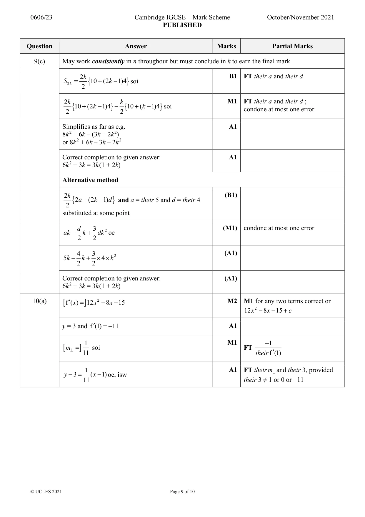 Mark scheme, page 9 of 10