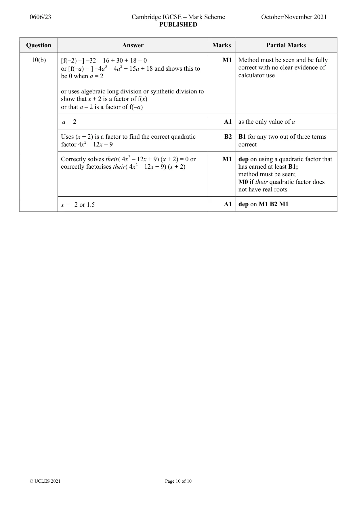 Mark scheme, page 10 of 10