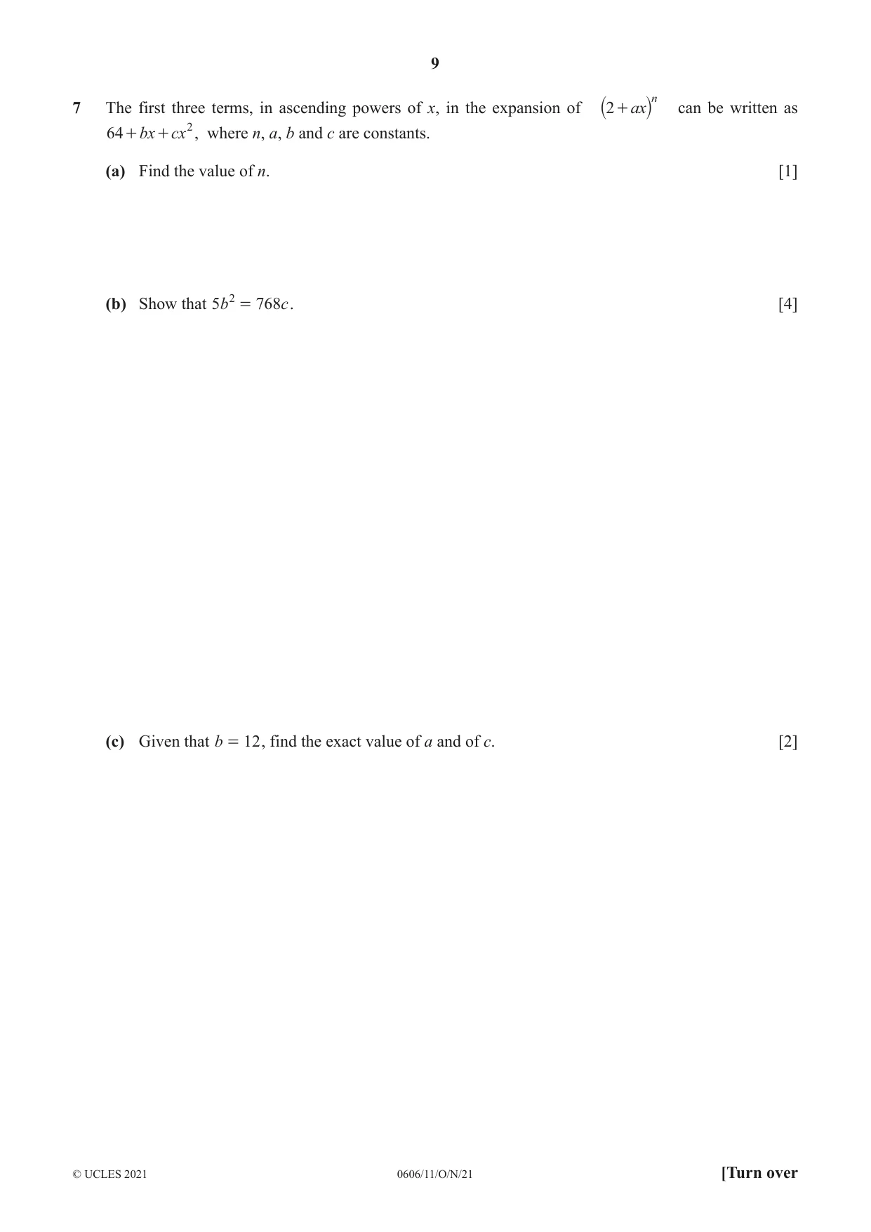 Cambridge IGCSE Mathematics - Additional 0606 2021 Oct/Nov Paper 1 · Variant 1 question paper, page 9 of 16