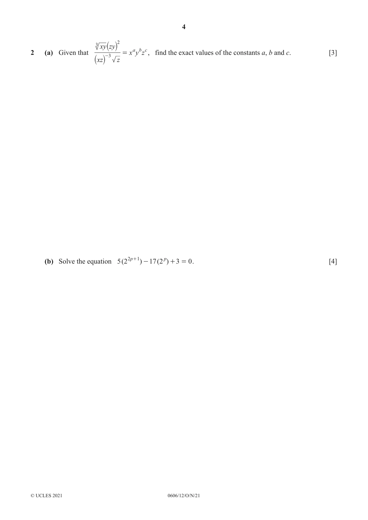 Cambridge IGCSE Mathematics - Additional 0606 2021 Oct/Nov Paper 1 · Variant 2 question paper, page 4 of 16