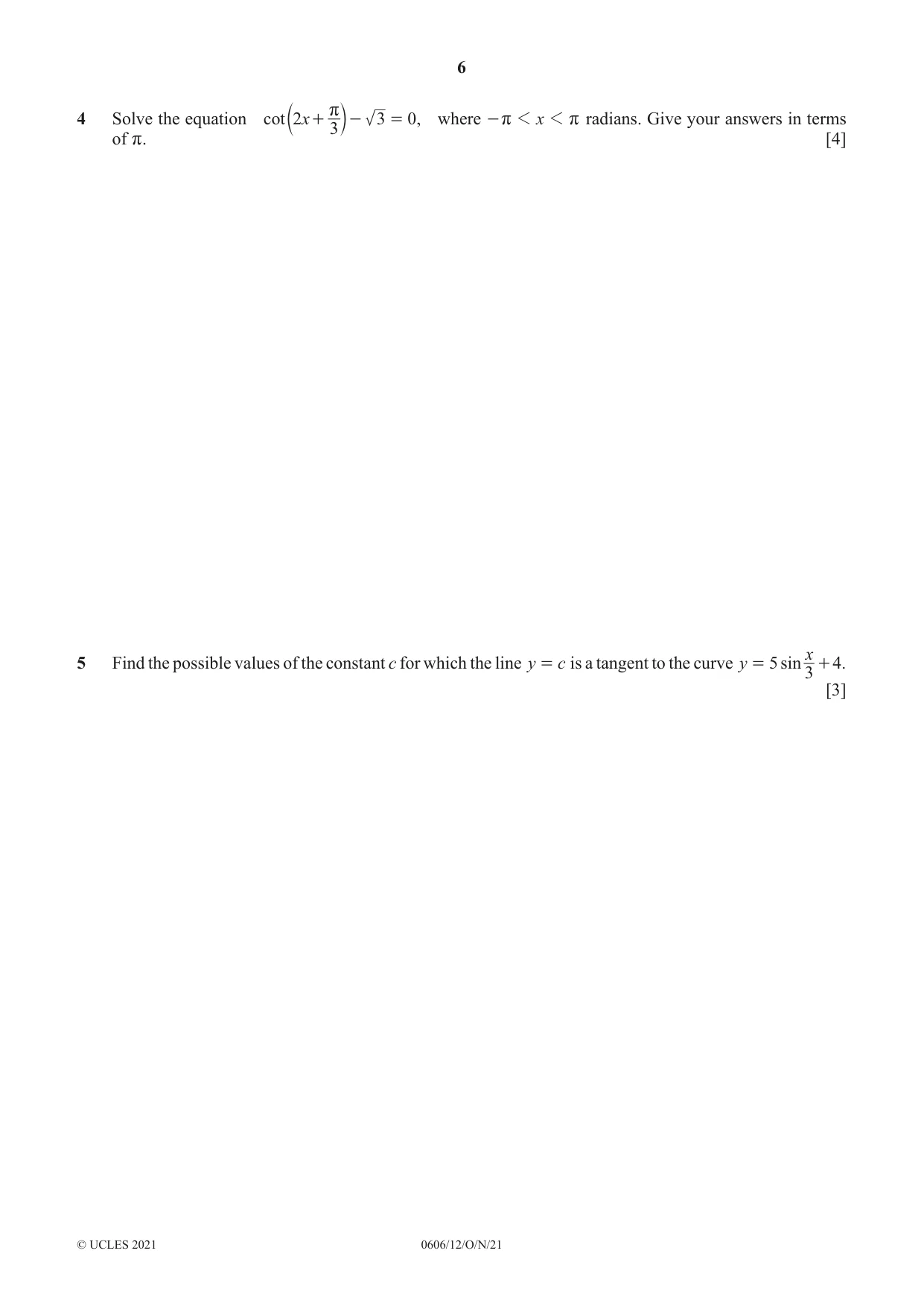Cambridge IGCSE Mathematics - Additional 0606 2021 Oct/Nov Paper 1 · Variant 2 question paper, page 6 of 16