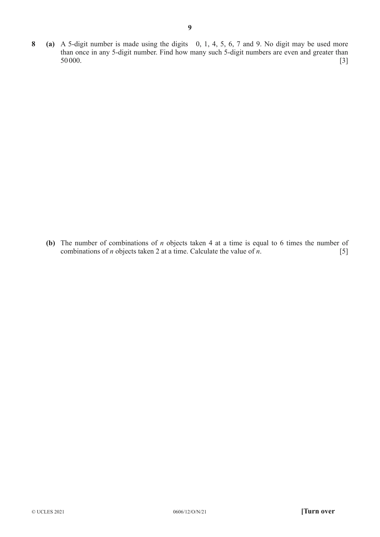 Cambridge IGCSE Mathematics - Additional 0606 2021 Oct/Nov Paper 1 · Variant 2 question paper, page 9 of 16