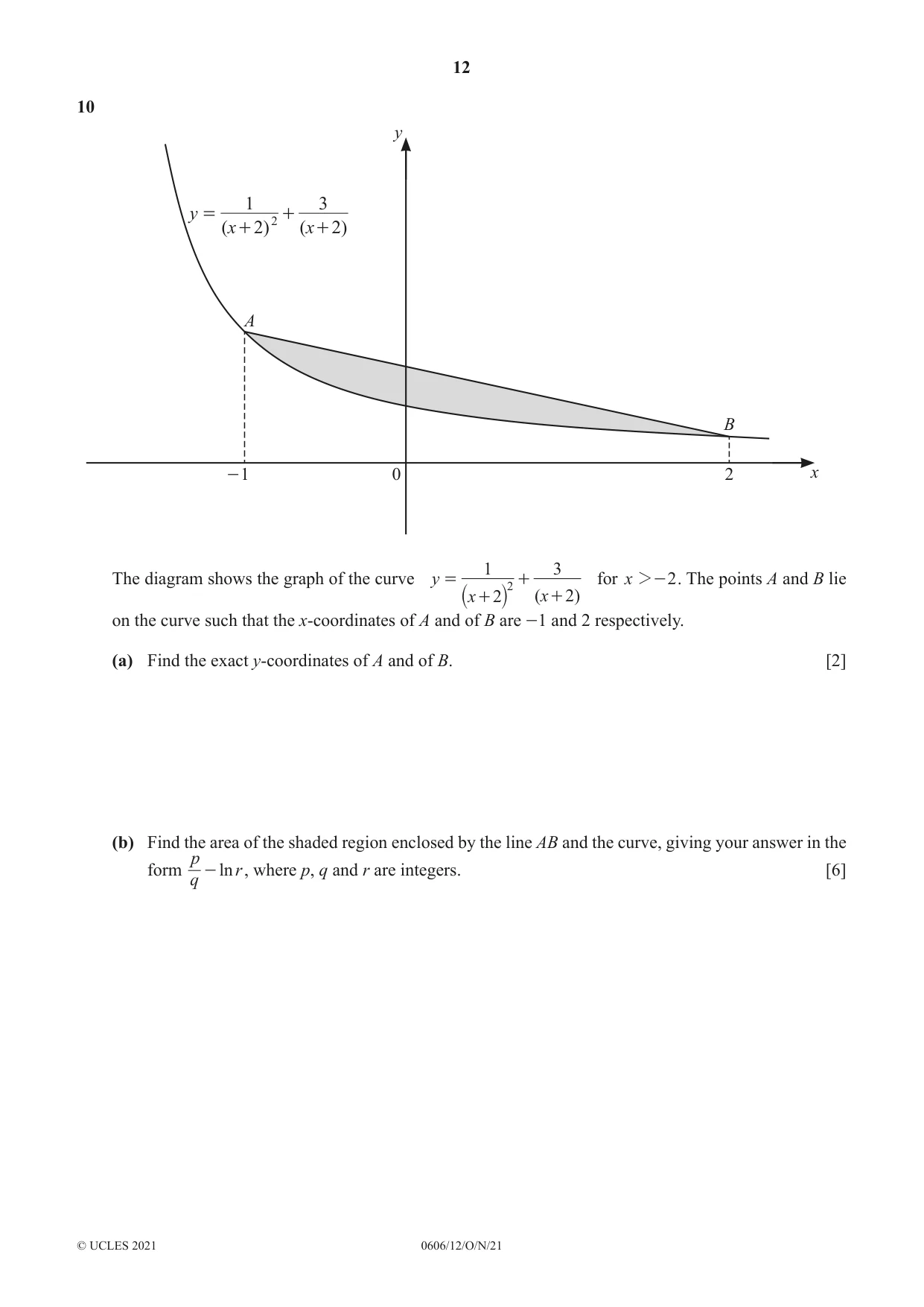 Cambridge IGCSE Mathematics - Additional 0606 2021 Oct/Nov Paper 1 · Variant 2 question paper, page 12 of 16