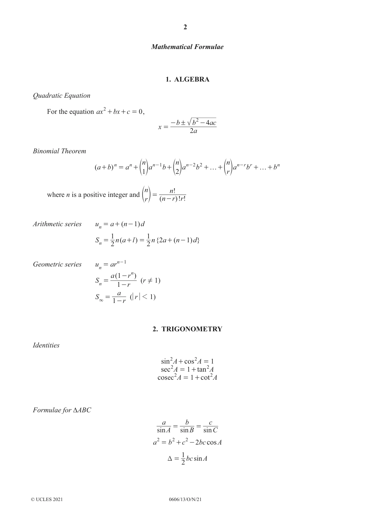 Cambridge IGCSE Mathematics - Additional 0606 2021 Oct/Nov Paper 1 · Variant 3 question paper, page 2 of 16