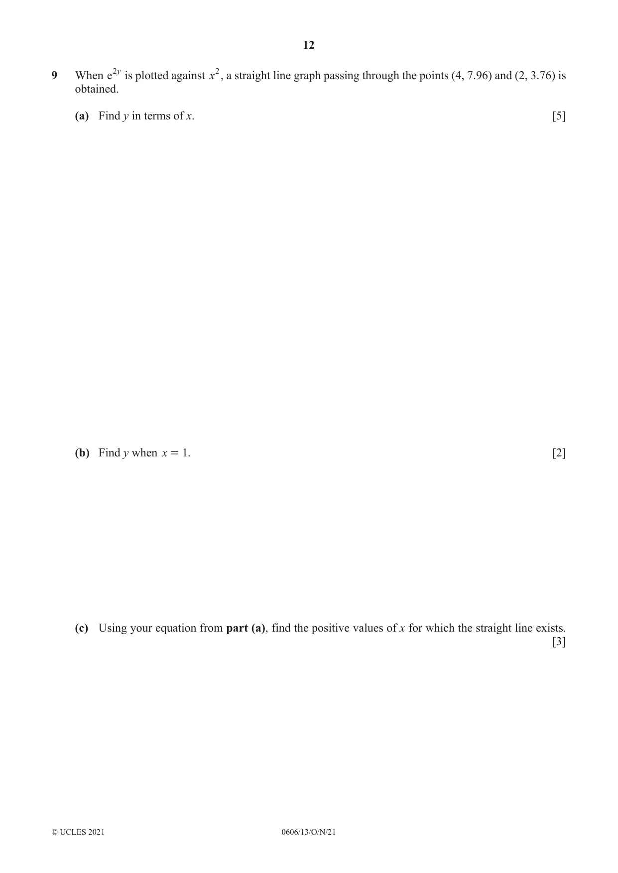 Cambridge IGCSE Mathematics - Additional 0606 2021 Oct/Nov Paper 1 · Variant 3 question paper, page 12 of 16