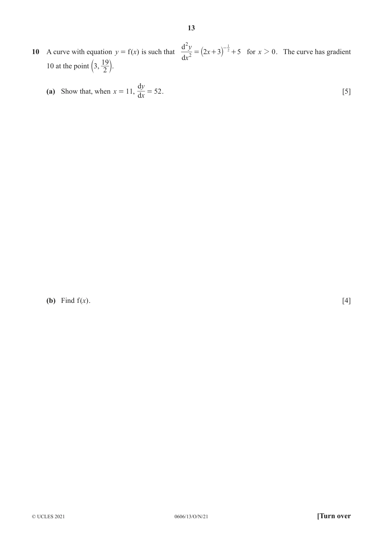 Cambridge IGCSE Mathematics - Additional 0606 2021 Oct/Nov Paper 1 · Variant 3 question paper, page 13 of 16