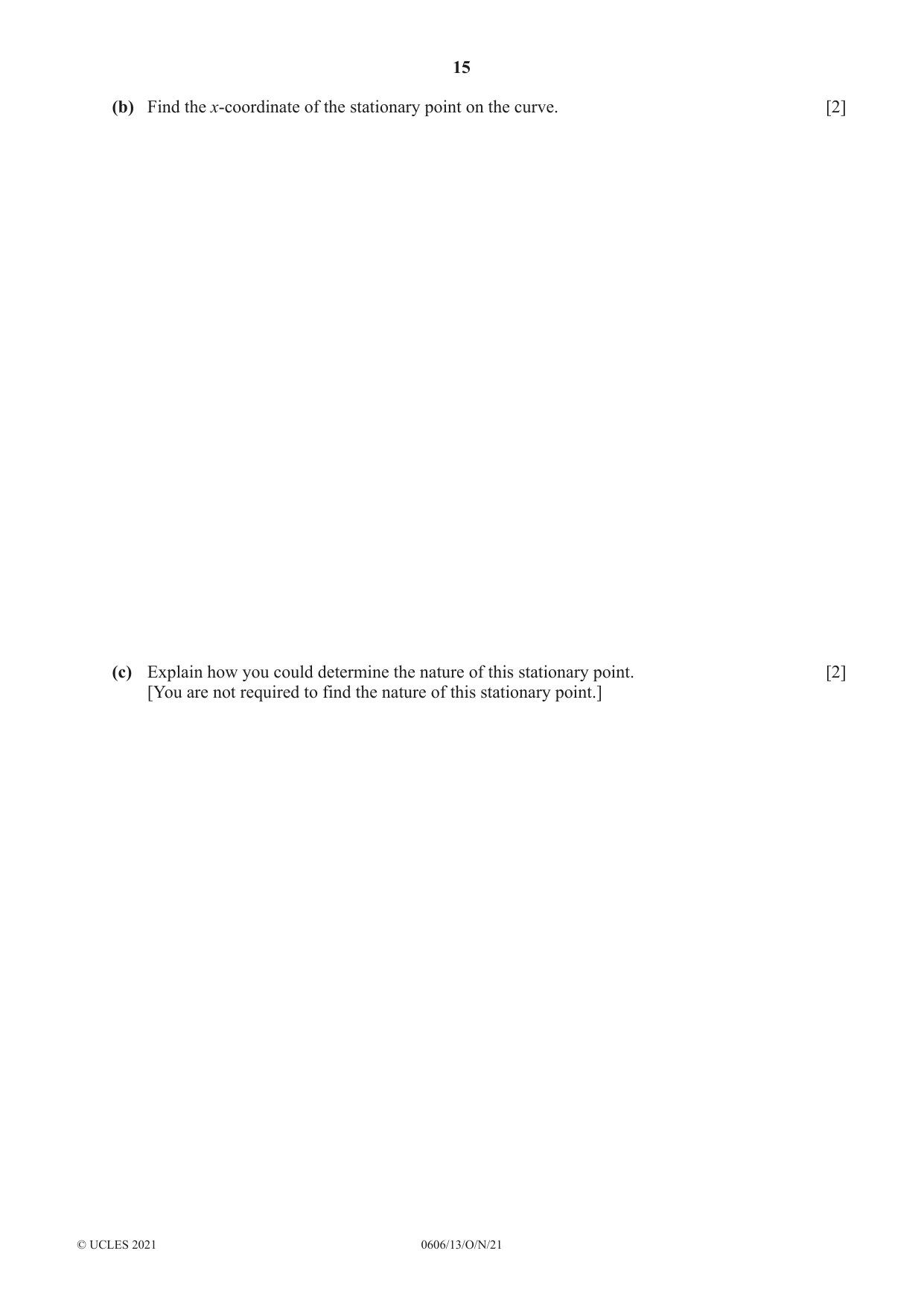 Cambridge IGCSE Mathematics - Additional 0606 2021 Oct/Nov Paper 1 · Variant 3 question paper, page 15 of 16
