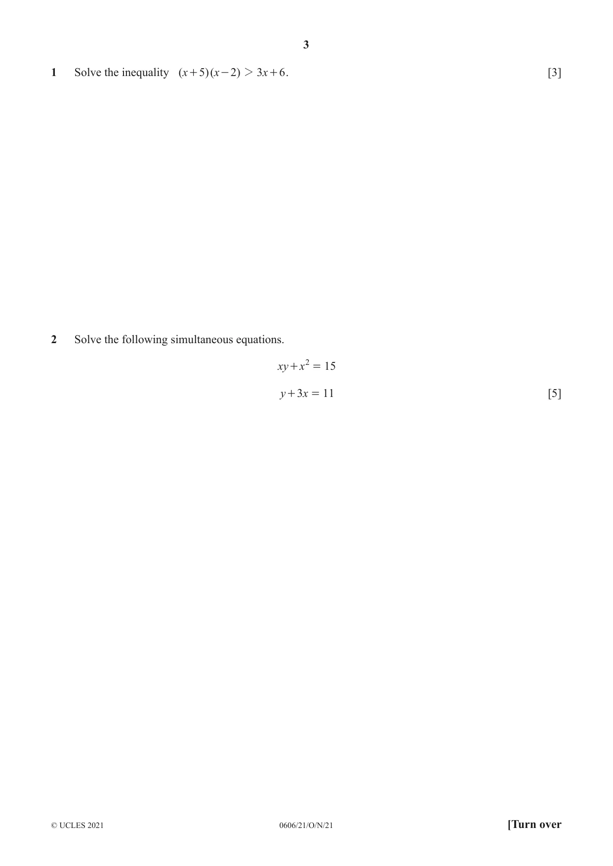 Cambridge IGCSE Mathematics - Additional 0606 2021 Oct/Nov Paper 2 · Variant 1 question paper, page 3 of 16