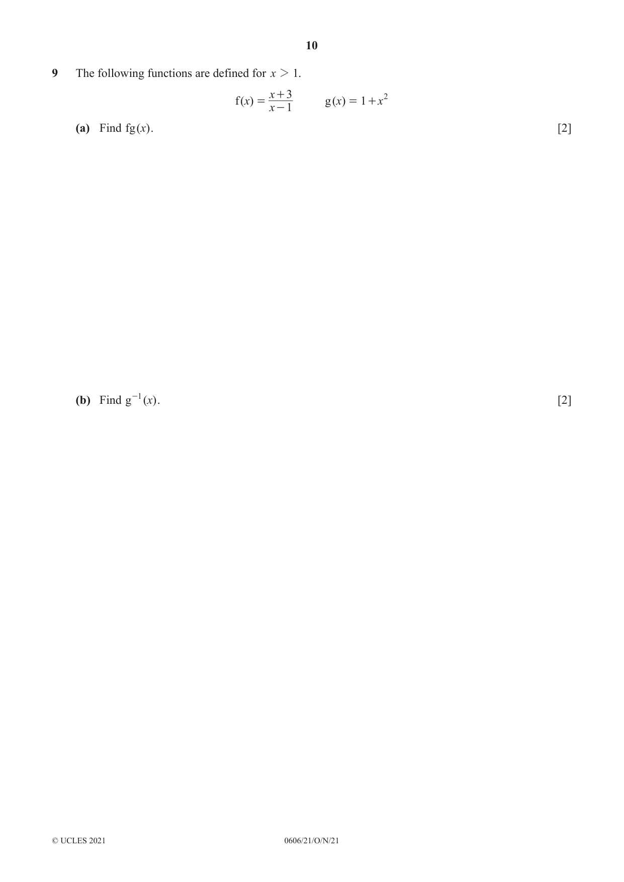 Cambridge IGCSE Mathematics - Additional 0606 2021 Oct/Nov Paper 2 · Variant 1 question paper, page 10 of 16
