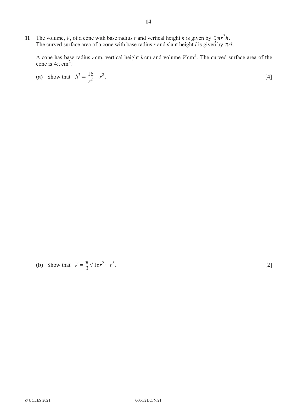 Cambridge IGCSE Mathematics - Additional 0606 2021 Oct/Nov Paper 2 · Variant 1 question paper, page 14 of 16