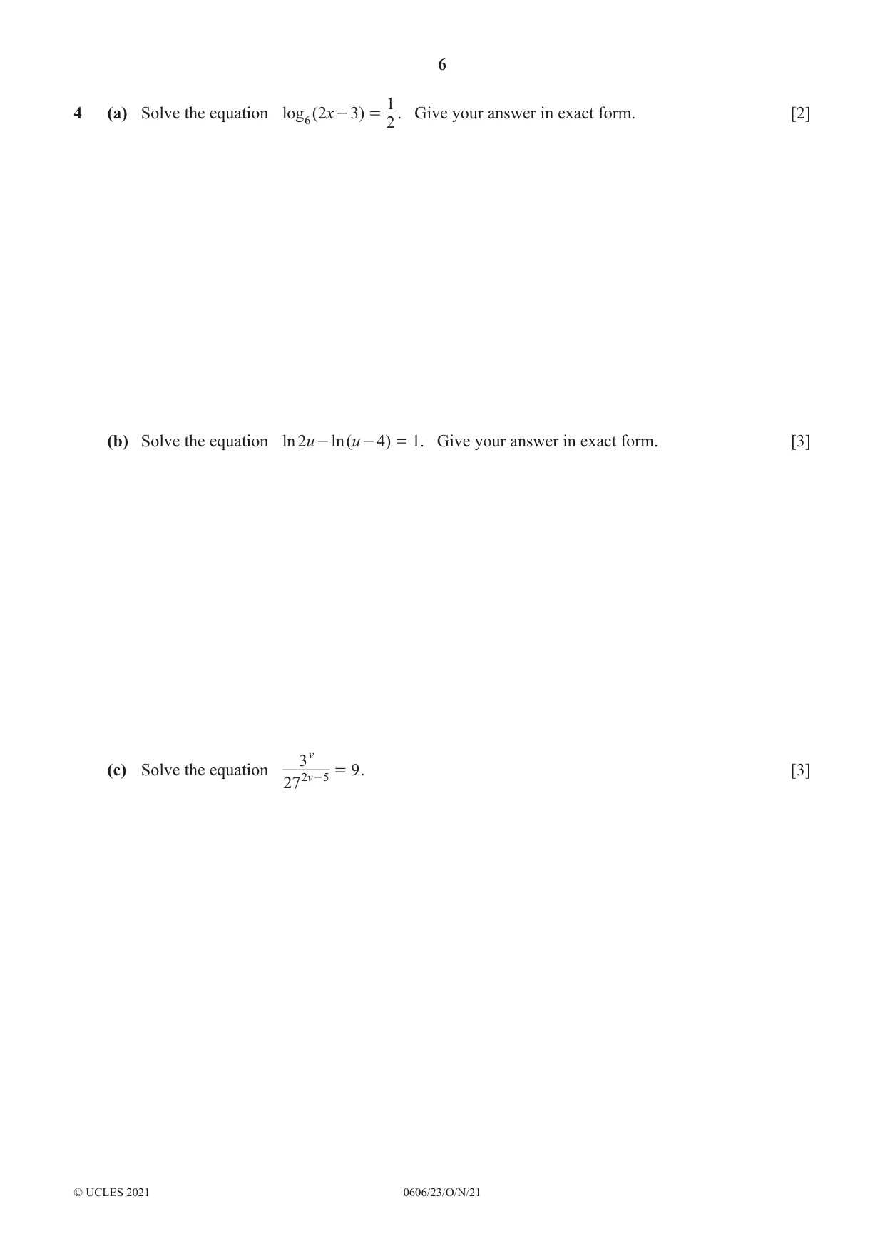 Cambridge IGCSE Mathematics - Additional 0606 2021 Oct/Nov Paper 2 · Variant 3 question paper, page 6 of 16
