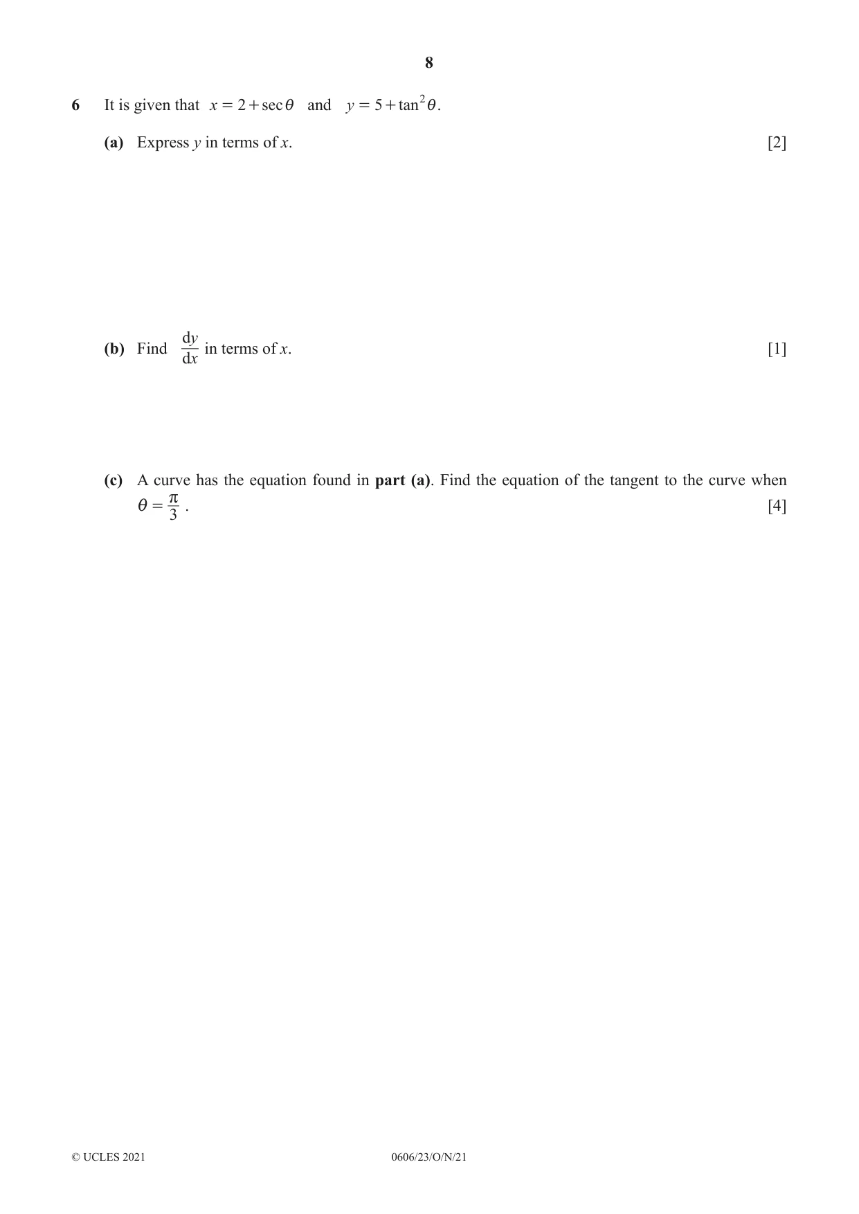 Cambridge IGCSE Mathematics - Additional 0606 2021 Oct/Nov Paper 2 · Variant 3 question paper, page 8 of 16