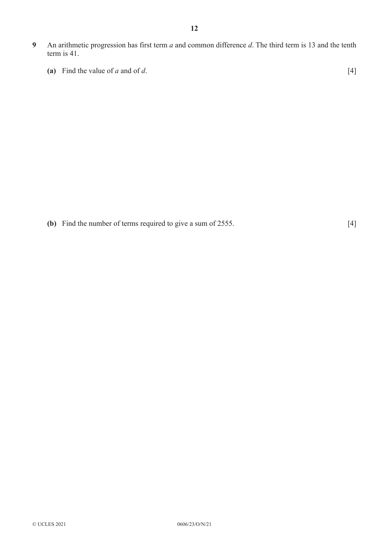 Cambridge IGCSE Mathematics - Additional 0606 2021 Oct/Nov Paper 2 · Variant 3 question paper, page 12 of 16