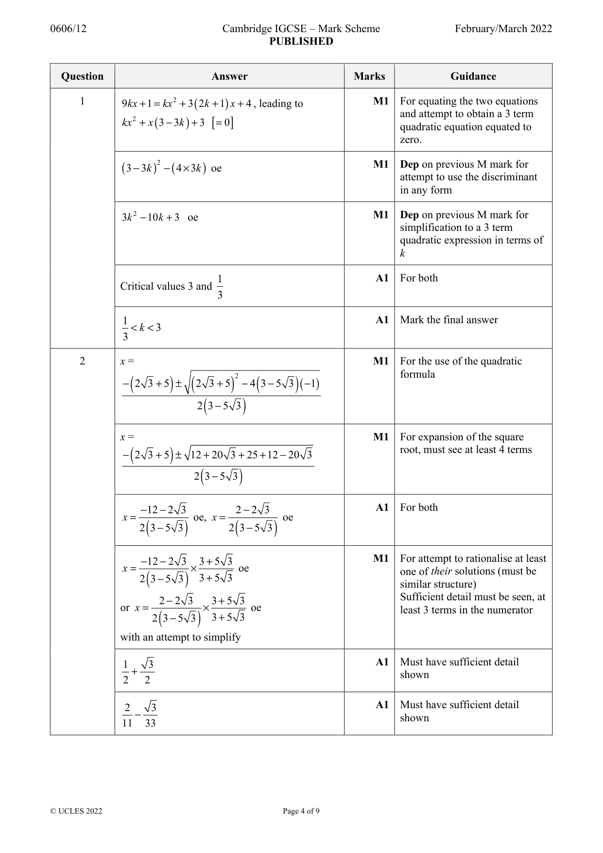 Mark scheme, page 4 of 9