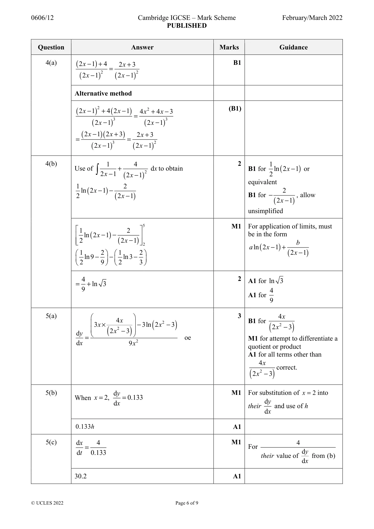 Mark scheme, page 6 of 9