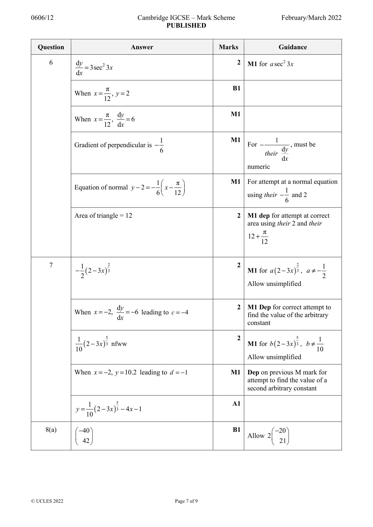 Mark scheme, page 7 of 9