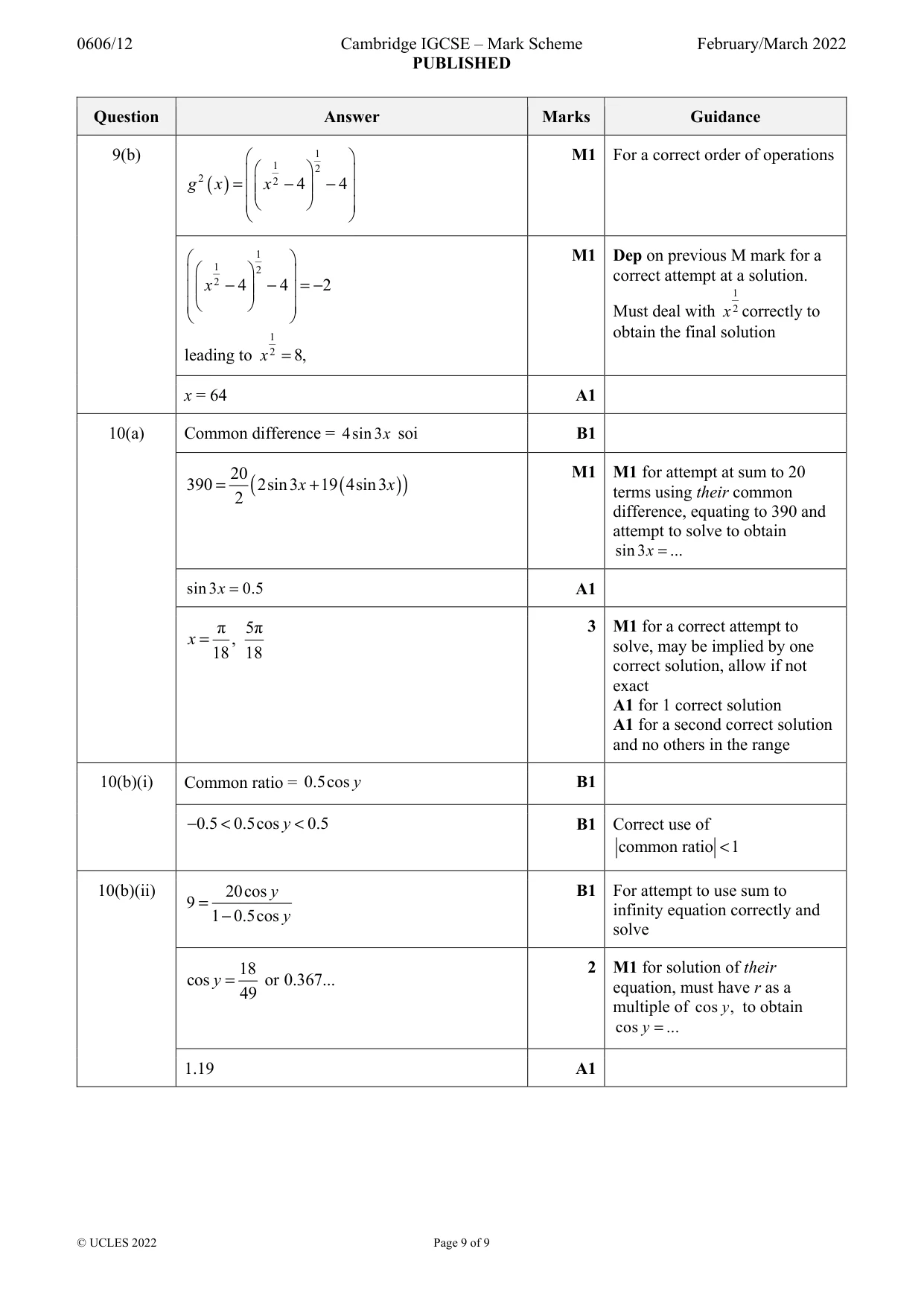 Mark scheme, page 9 of 9